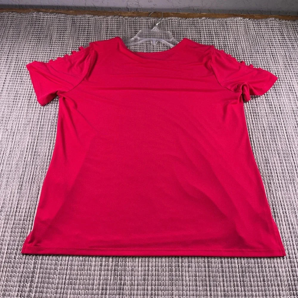 Michael Kors Womens Hot Pink Short Sleeve Ladder Cutout Shoulder Top Large MK